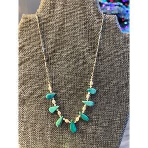 JW1 COLDWATER CREEK PEARL AND TURQUOISE NECKLACE AND EARRINGS MSRP $40